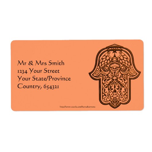 Étiquette Main de henné de Hamsa (orange) (Devant)
