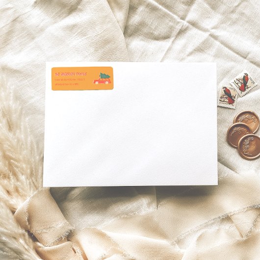 Étiquette Main tiré jaune rouge voiture Noël Doddle Adresse