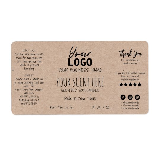 Étiquette Main Written Styled Minimum Scented Soy Candle (Devant)