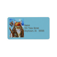 Maine Coon Pirate Chat Jack et bateau Aquarelle Ar