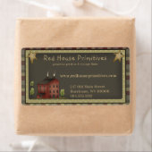 Étiquette Maison de campagne primitive en rouge avec étoiles (En situation)