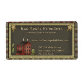 Étiquette Maison de campagne primitive rouge en forme de boî (Devant)