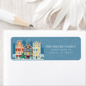 Étiquette Maison de Noël enneigée jour férié adresse de reto (En situation)