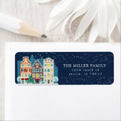 Étiquette Maison de Noël enneigée nuit vacances retour adres (En situation)