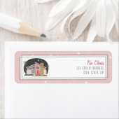 Étiquette Maison de Noël rose moderne du milieu du siècle (En situation)