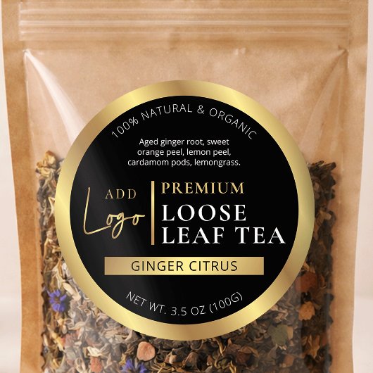 Étiquette maison de thé aux herbes noir et or