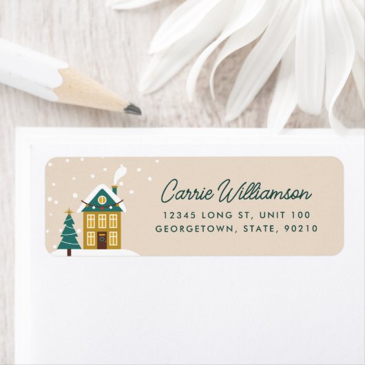 Étiquette Maison de vacances d'hiver moderne Adresse de reto (En situation)