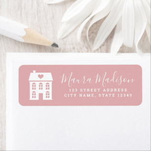 Étiquette Maison de ville et coeur blanc rose et noir