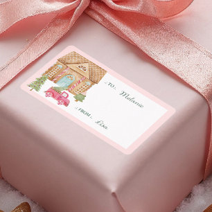 Étiquette Maison en pain d'épices et Camion Vintage rouge à