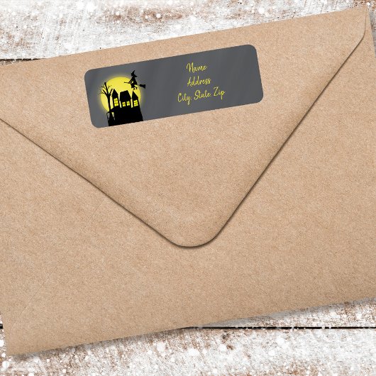 Étiquette Maison hantée de la sorcière noire d'Halloween