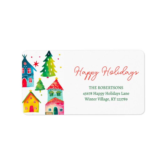 Étiquette Maisons de Noël Joyeuses Fêtes (Devant)
