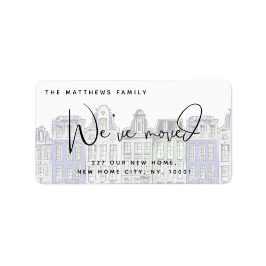 Étiquette Maisons peintes Aquarelle Nouveau domicile Adresse (Devant)