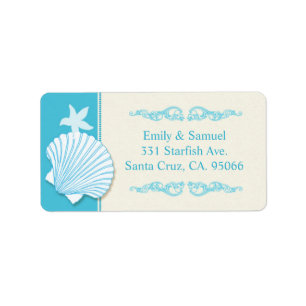 Étiquette Malibu Blue Beach Shell Mariage Adresse