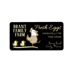 Étiquette Mama poule et poussins famille boîte d'oeuf de fer