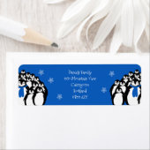 Étiquette Manchot de Noël Adresse de Retour Bleu (En situation)