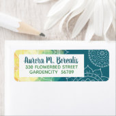 Étiquette Mandala bleu vert jaune boho (En situation)