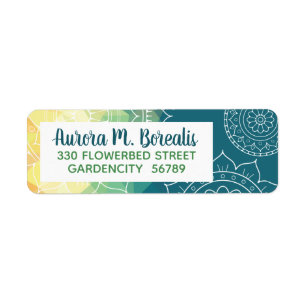 Étiquette Mandala bleu vert jaune boho