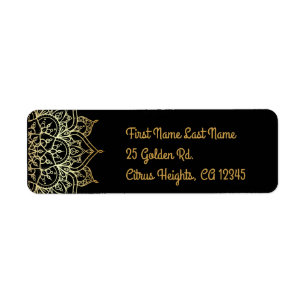 Étiquette Mandala doré et chic glam noir Mariage moderne