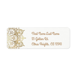 Étiquette Mandala doré Mariage Moderne Glam Blanc