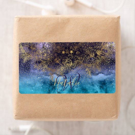 Étiquette Mandala et confetti à fleurs d'or (En situation)