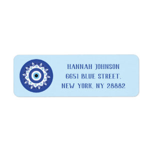 Étiquette Mandala Grec Mal Oeil Bleu Blanc