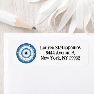 Étiquette Mandala Grec Mal Oeil Bleu Blanc