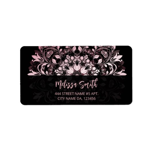 Étiquette Mandala noir métallisé rose brillant (Devant)