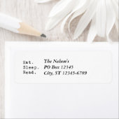 Étiquette Manger. Dormir. Lire. (En situation)