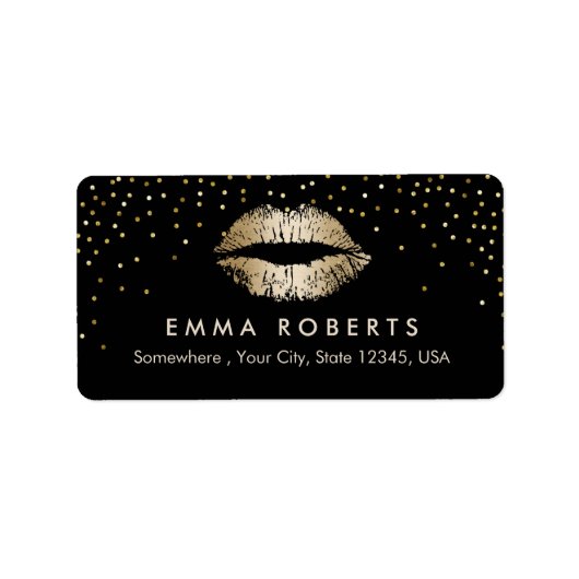 Étiquette Maquillage Artiste Gold Lips Confetti Beauty Salon (Devant)