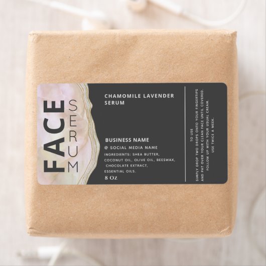 Étiquette Marbre agate professionnel gris visage sérum (En situation)