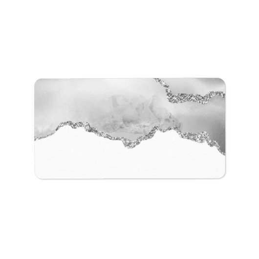 Étiquette Marbre Blanc Gris Agate Simple Paillettes Argentée (Devant)