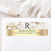 Étiquette Marbre Blanc & Or, Nom & Monogramme Adresse (En situation)