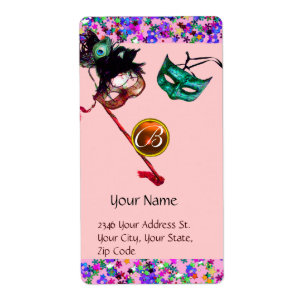 Étiquette MARDI GRAS MASQUERADE Confetti Gem monogramme