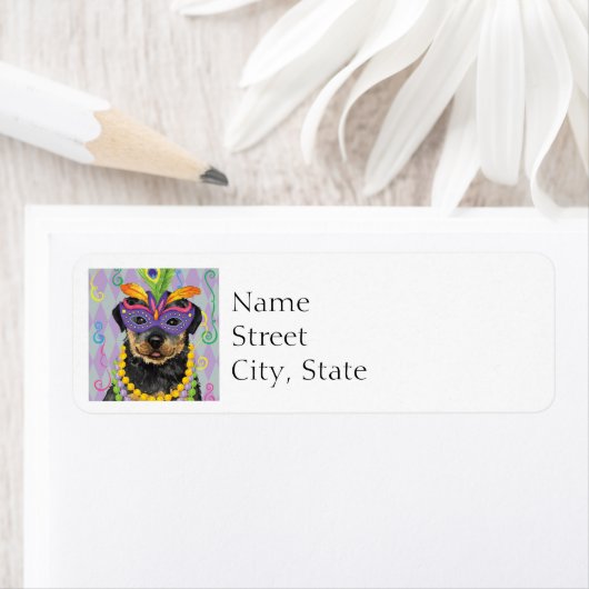 Étiquette Mardi Gras Rottweiler (En situation)