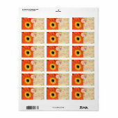 Étiquette Marguerite de Gerber musicale orange grise notes d (Feuille entière)