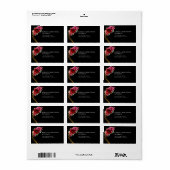 Étiquette Mariage à fleurs noir rouge chic (Feuille entière)