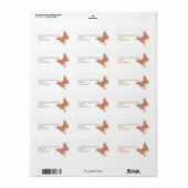 Étiquette Mariage à thème papillon corail (Feuille entière)