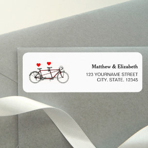 Étiquette Mariage à vélo tandem vintage mignon