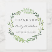 Étiquette Mariage à vin Merci à feuille verte (Étiquettes simples)