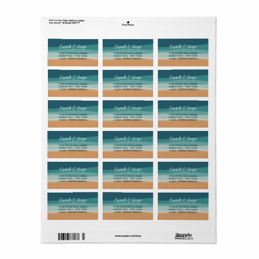 Étiquette Mariage Abstrait Ocean Beach (Feuille entière)