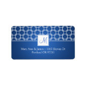 Étiquette Mariage Adresse Monogram Trellis Motif Bleu (Devant)