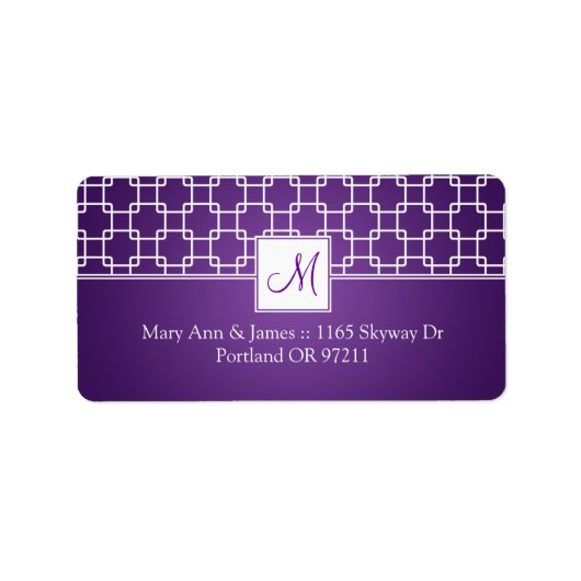 Étiquette Mariage Adresse Monogram Trellis Motif Purple (Devant)