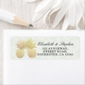 Étiquette Mariage Adresse Vintage Gold Foil Ananas Couple (En situation)