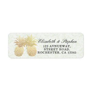 Étiquette Mariage Adresse Vintage Gold Foil Ananas Couple