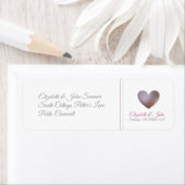 Étiquette Mariage / anniversaire coeur perle violet étiquett (En situation)