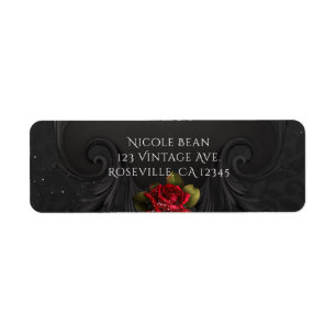 Étiquette Mariage aux Roses Rouges Ornementales Vintage Noir