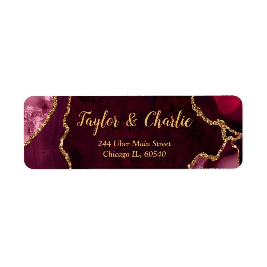 Étiquette Mariage Bille d'Agate Rouge et Or (Devant)