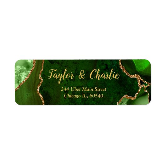 Étiquette Mariage Bille d'Agate Verte et Dorée (Devant)