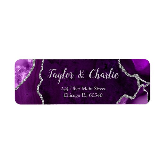 Étiquette Mariage Bille d'Agate Violette et Argentée (Devant)