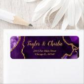 Étiquette Mariage Bille d'agate violette et dorée (En situation)